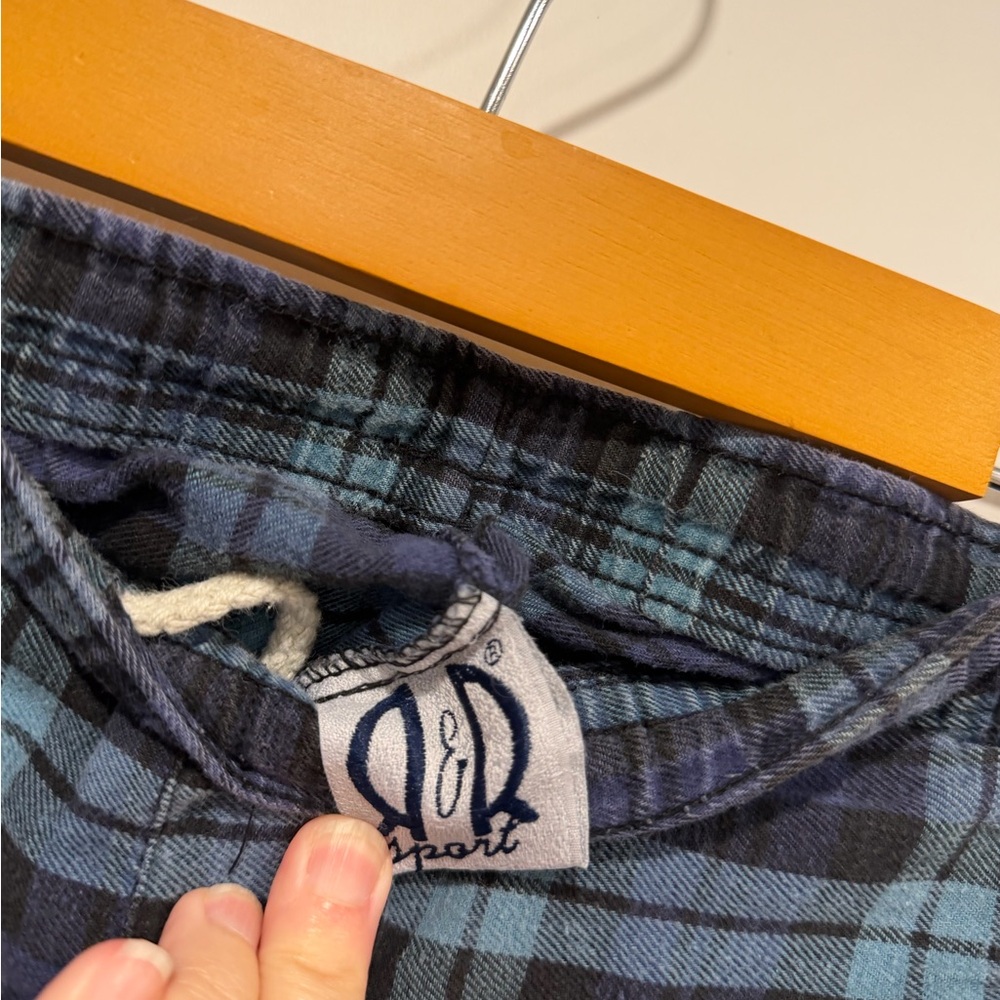Kids Checkered Pajama Bottoms - Dark Blue and Sky Blue - Picture 10 of 13